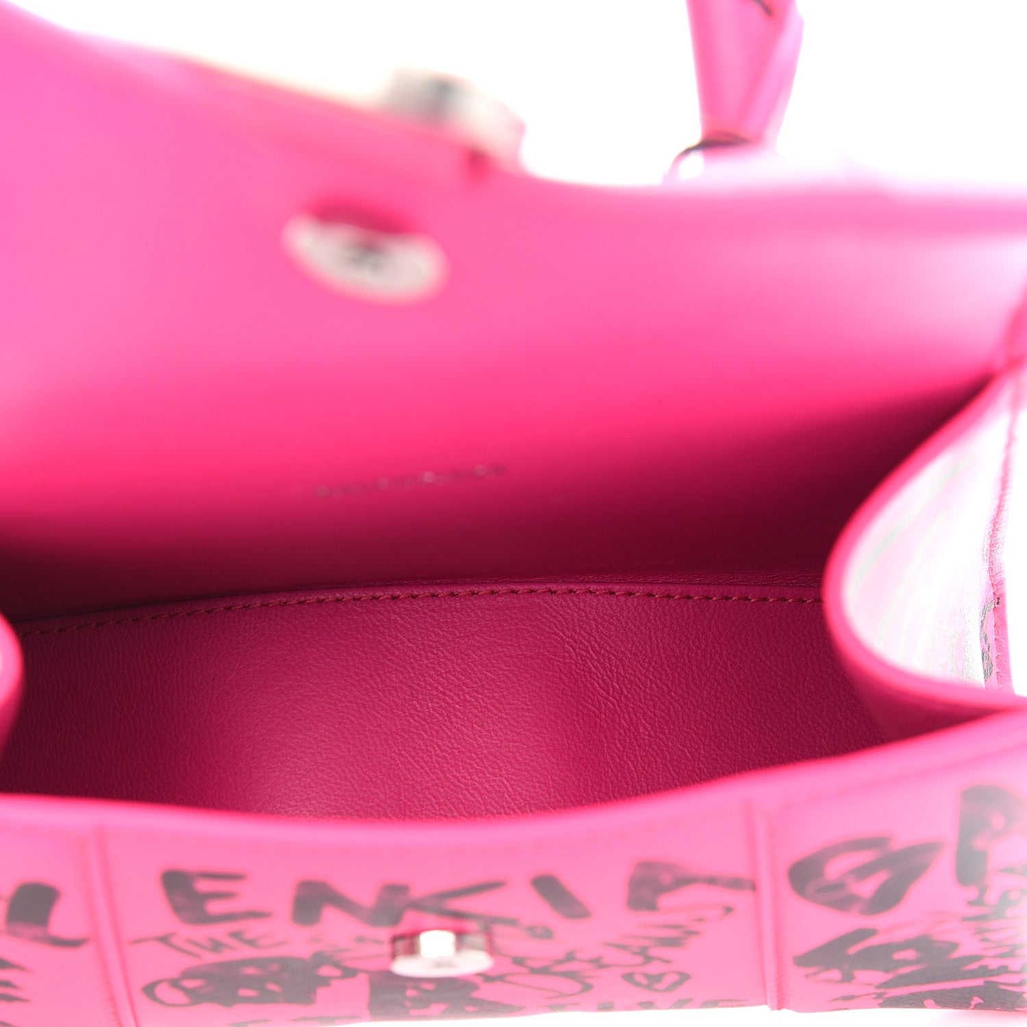Balenciaga Smooth Calfskin Graffiti Hourglass Top Handle Bag XS Acid Fuchsia Black 5 of 9