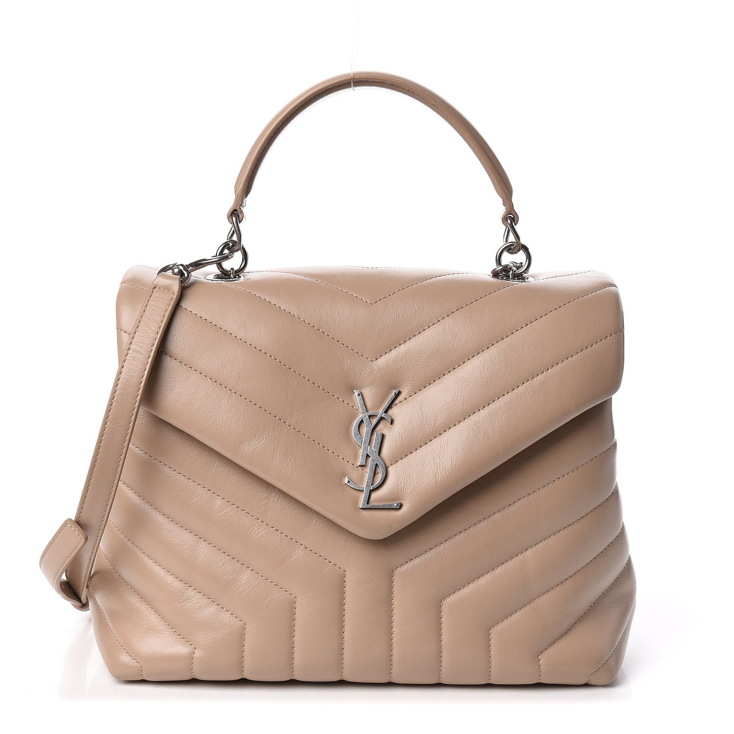 Calfskin Y Quilted Monogram Medium Loulou Satchel Dark Beige