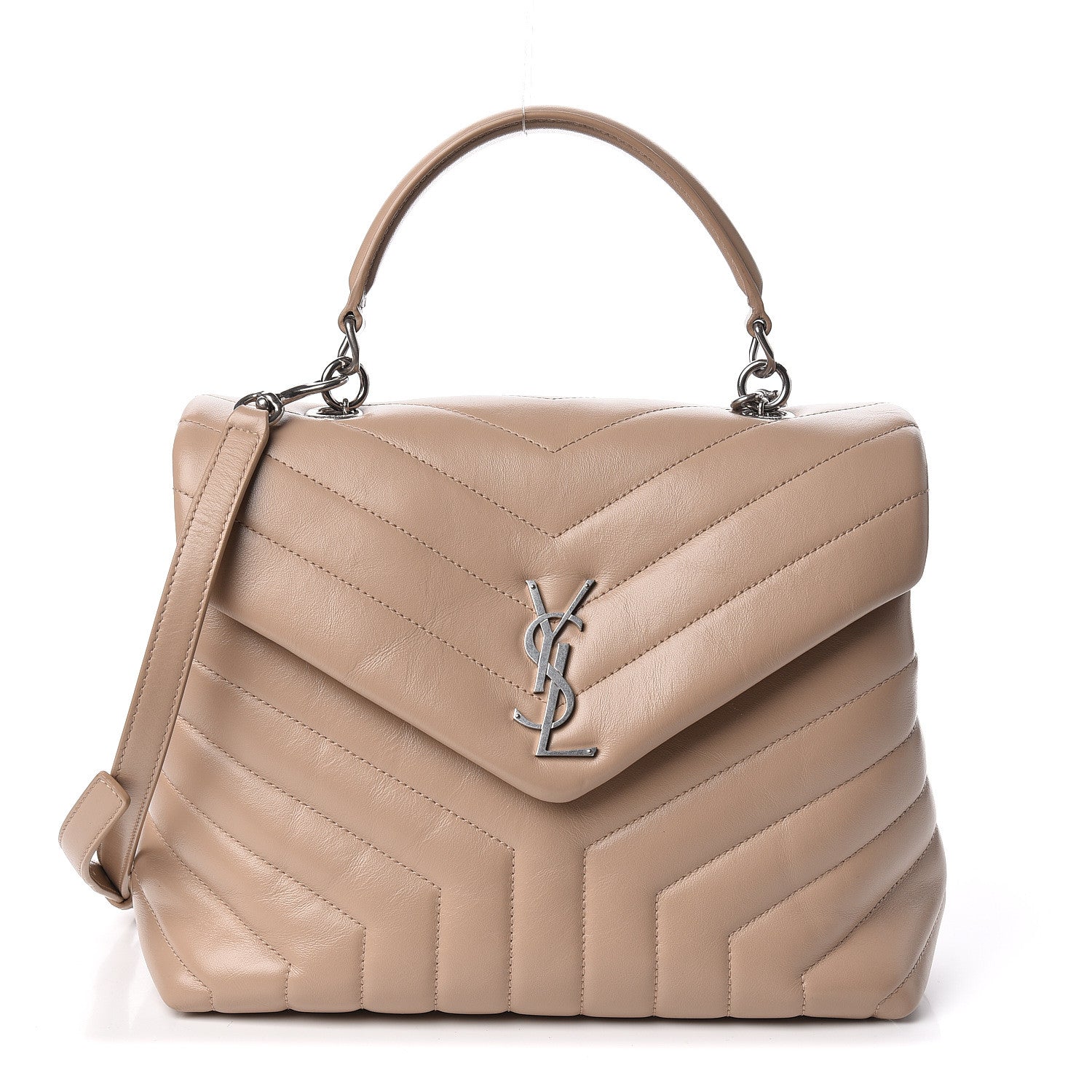 Saint Laurent Calfskin Y Quilted Monogram Medium Loulou Satchel Dark Beige 1 of 10