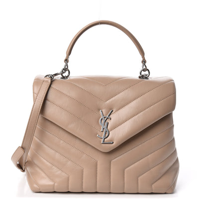 Saint Laurent Calfskin Y Quilted Monogram Medium Loulou Satchel Dark Beige 1 of 10