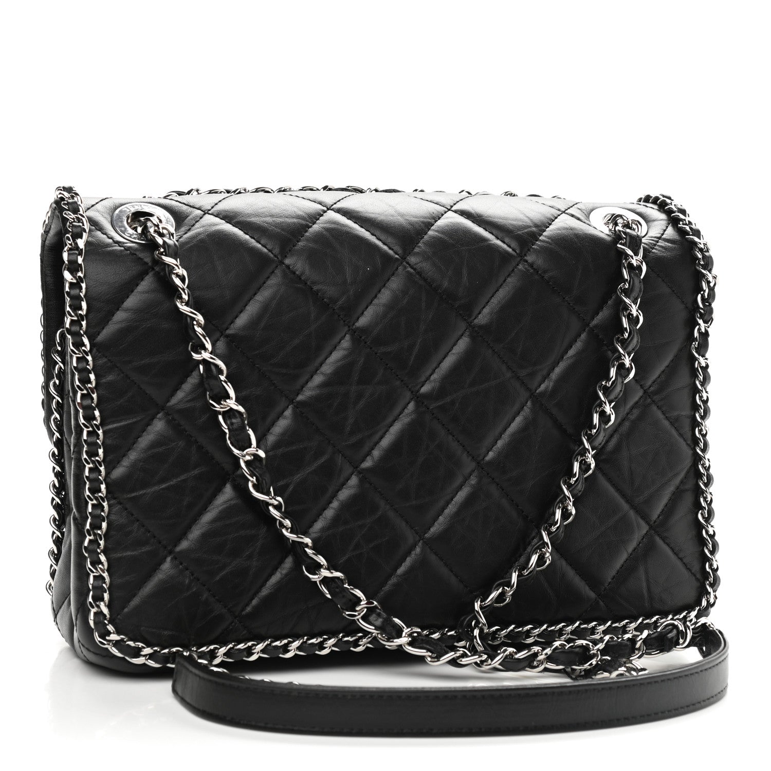 Chanel Crumpled Calfskin Medium Chain All Over Flap Black 2 of 9