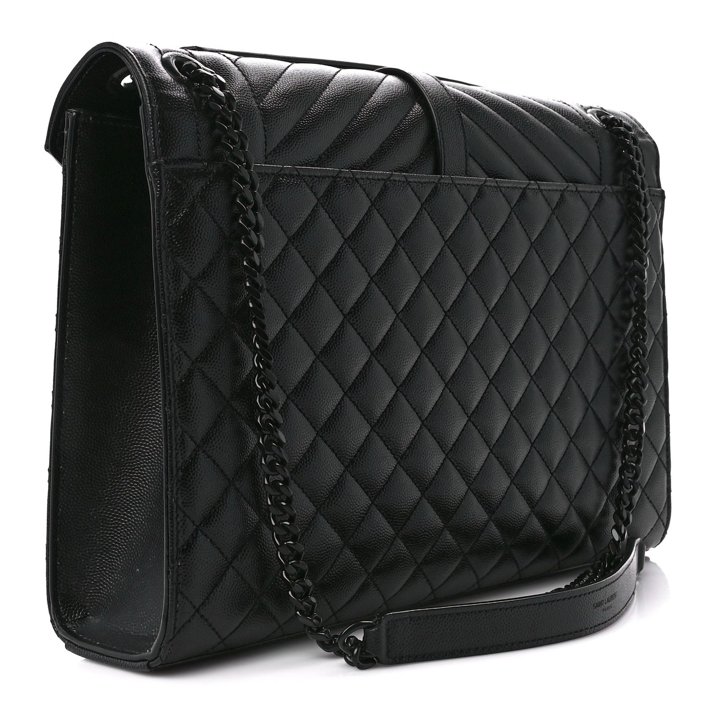 Grain De Poudre Textured Mixed Matelasse Large Triquilt Monogram Monochrome Satchel Black
