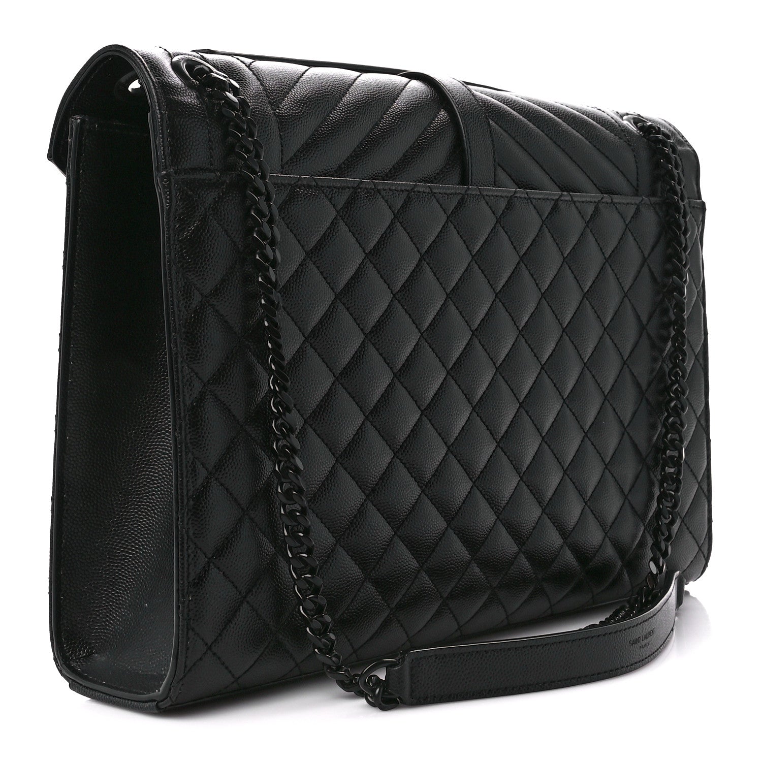 Saint Laurent Grain De Poudre Textured Mixed Matelasse Large Triquilt Monogram Monochrome Satchel Black 3 of 12