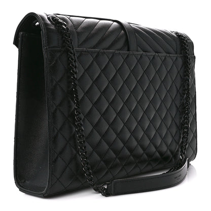 Saint Laurent Grain De Poudre Textured Mixed Matelasse Large Triquilt Monogram Monochrome Satchel Black 3 of 12