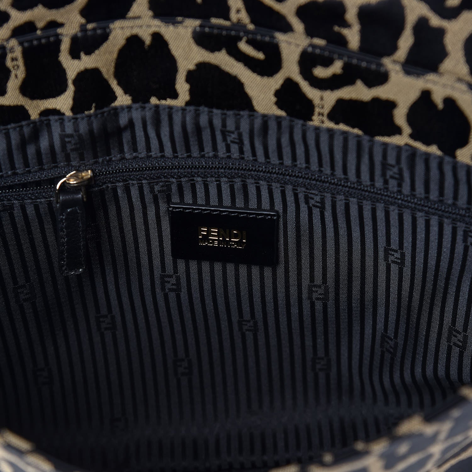 Fendi Jacquard Leopard Print Large Mia Shoulder Flap Taupe Black 8 of 10