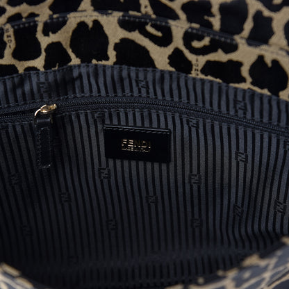 Fendi Jacquard Leopard Print Large Mia Shoulder Flap Taupe Black 8 of 10