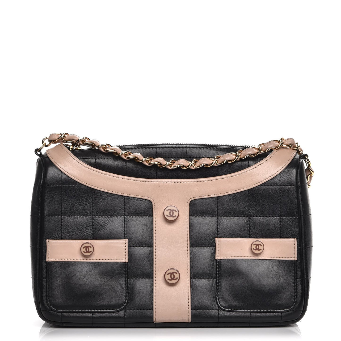 Calfskin Quilted Small Shoulder Bag Black Beige