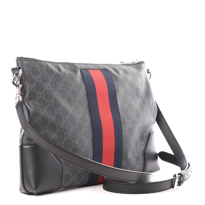 Gucci Soft GG Supreme Monogram Appia Calfskin Web East West Messenger Bag Black Grey 2 of 8