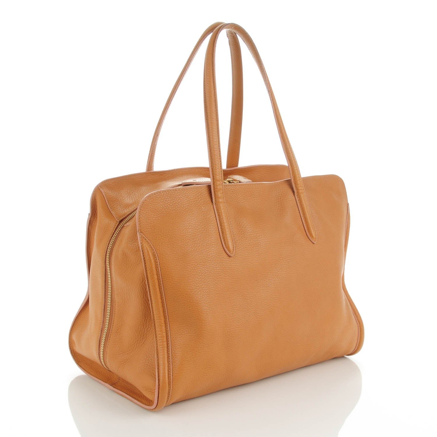 Alexander McQueen Pebbled Calfskin Large Skull Padlock Zip Around Tote Burnt Camel 3 of 9
