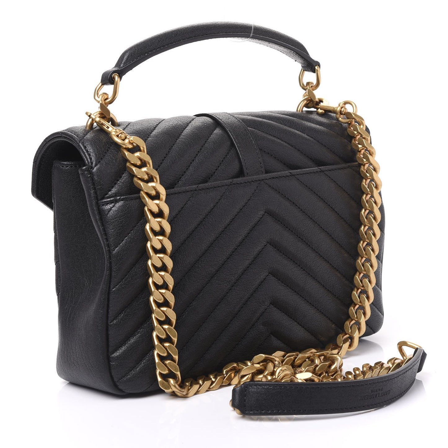 Sheepskin Matelasse Chevron Monogram Medium College Bag Black