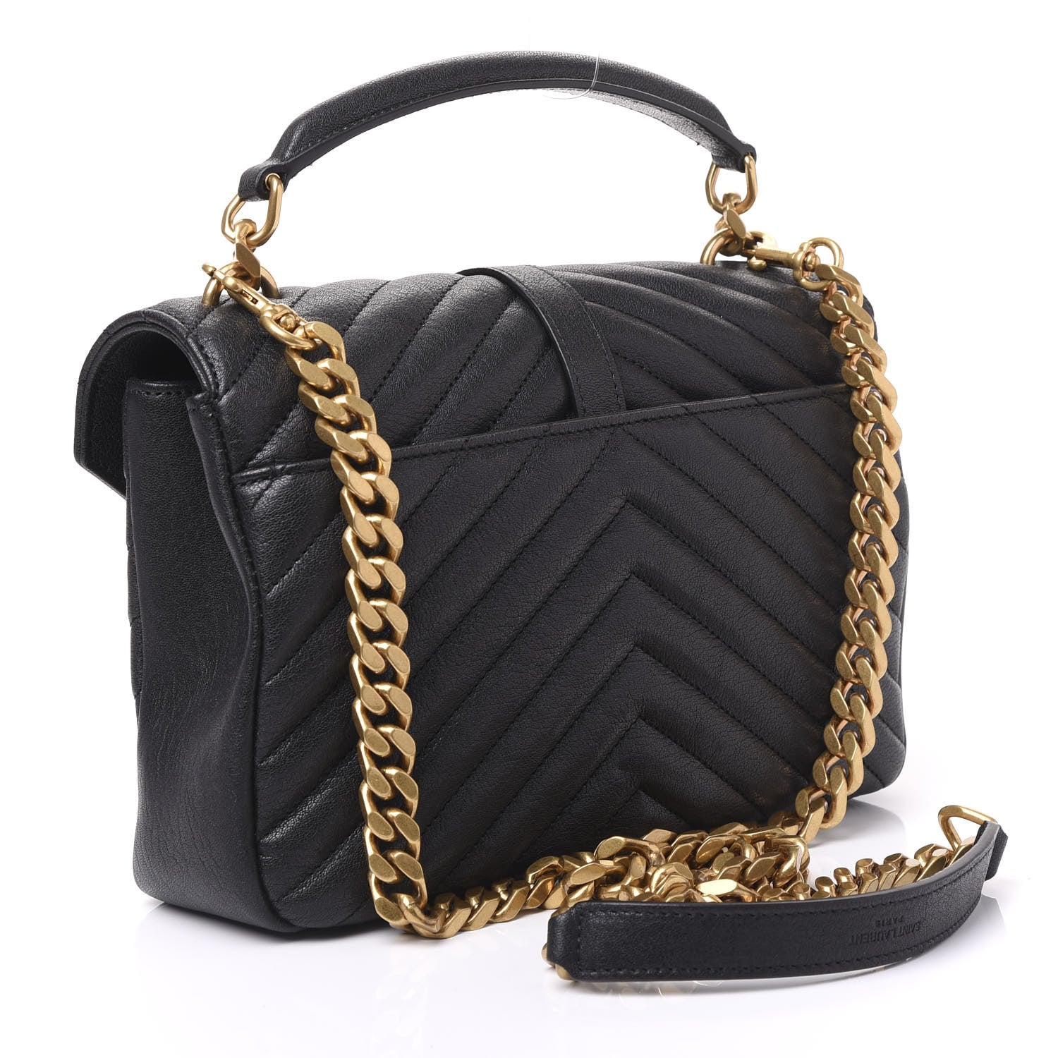 Saint Laurent Sheepskin Matelasse Chevron Monogram Medium College Bag Black 2 of 9