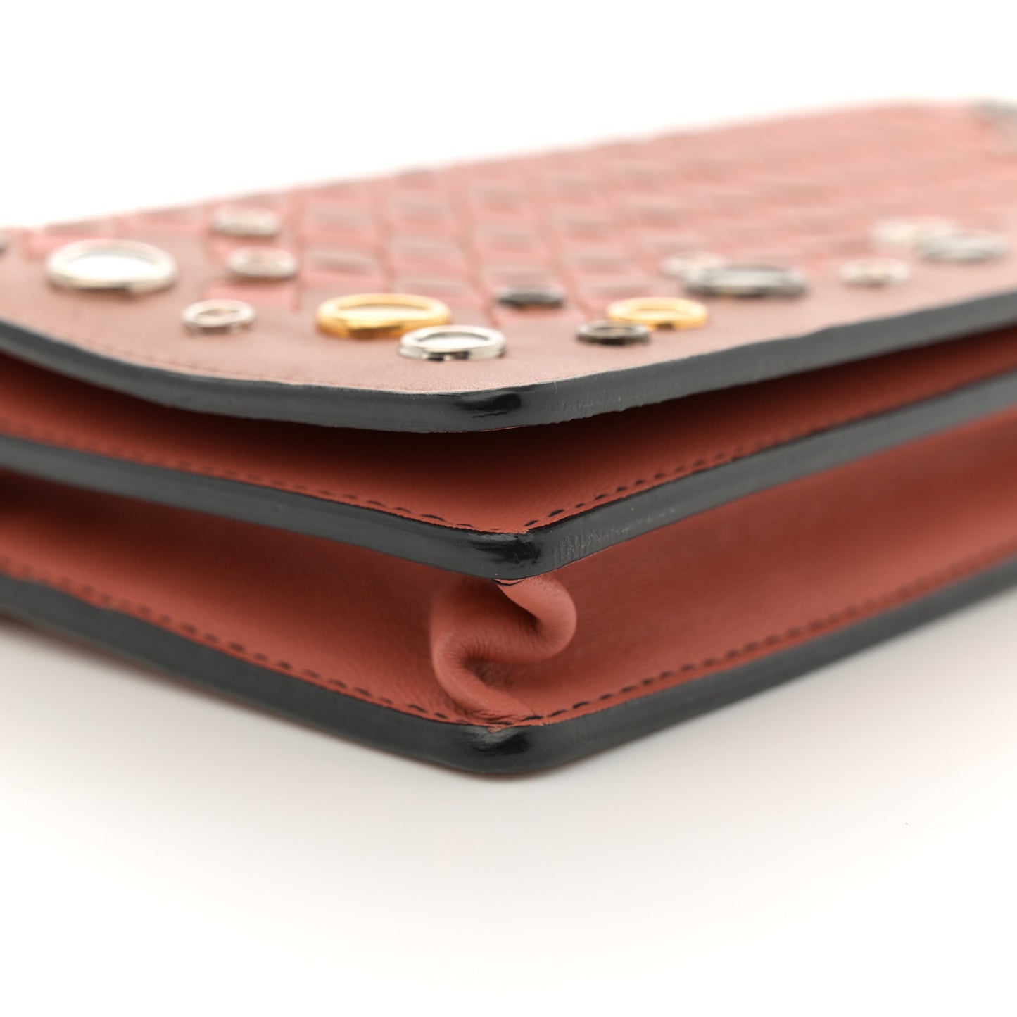 Nappa Intrecciato Studded Embellished Chain Wallet Tan Corallo