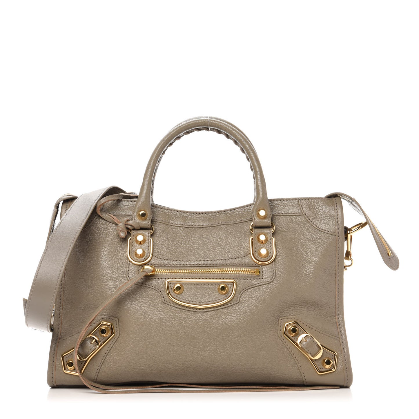 Chevre Gold Metallic Edge Hardware S City Gris Taupe