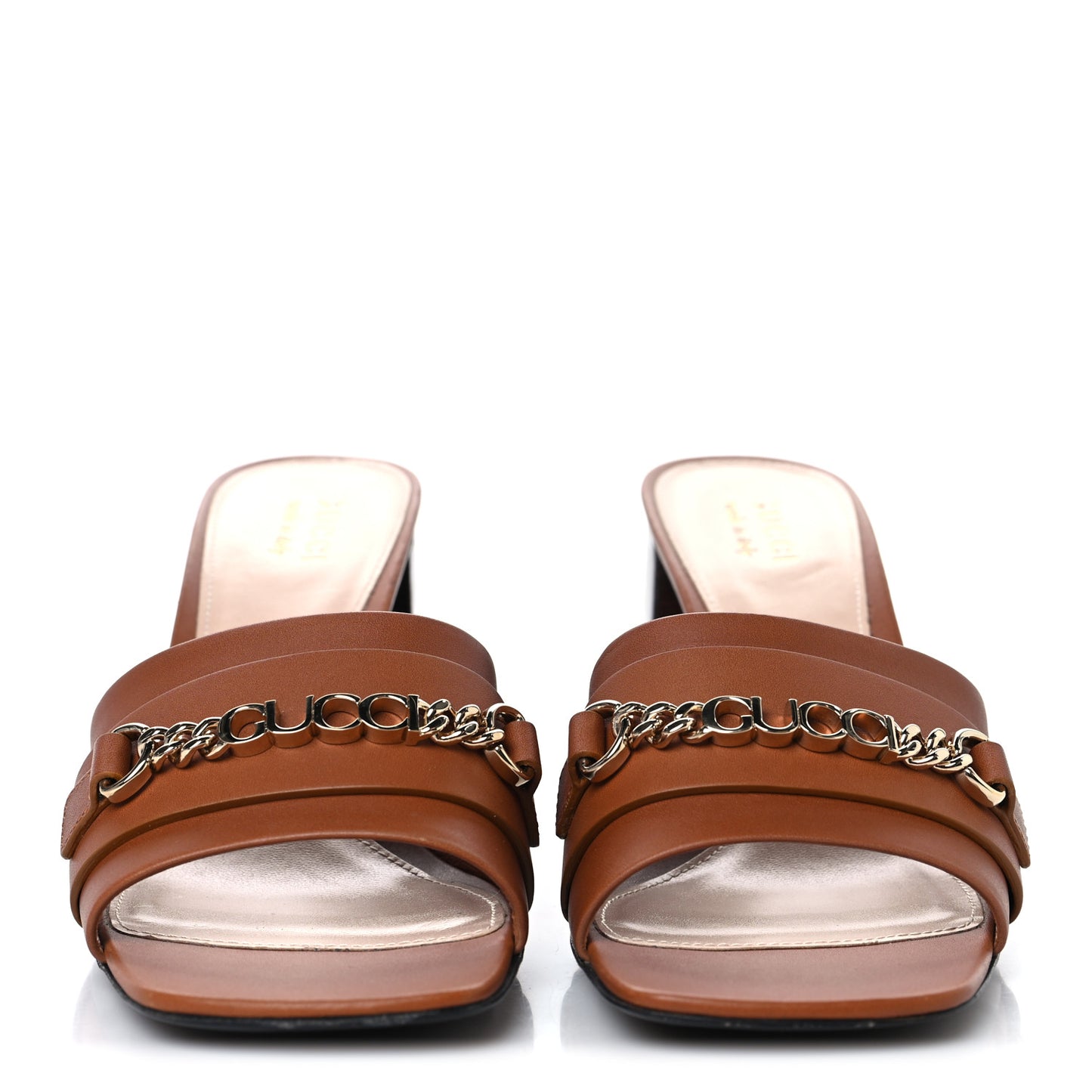 Calfskin Signoria 75mm Slide Sandals 38.5 Brown