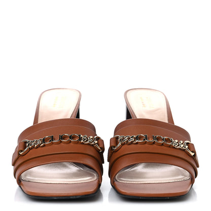 Gucci Calfskin Signoria 75mm Slide Sandals 38.5 Brown 3 of 9