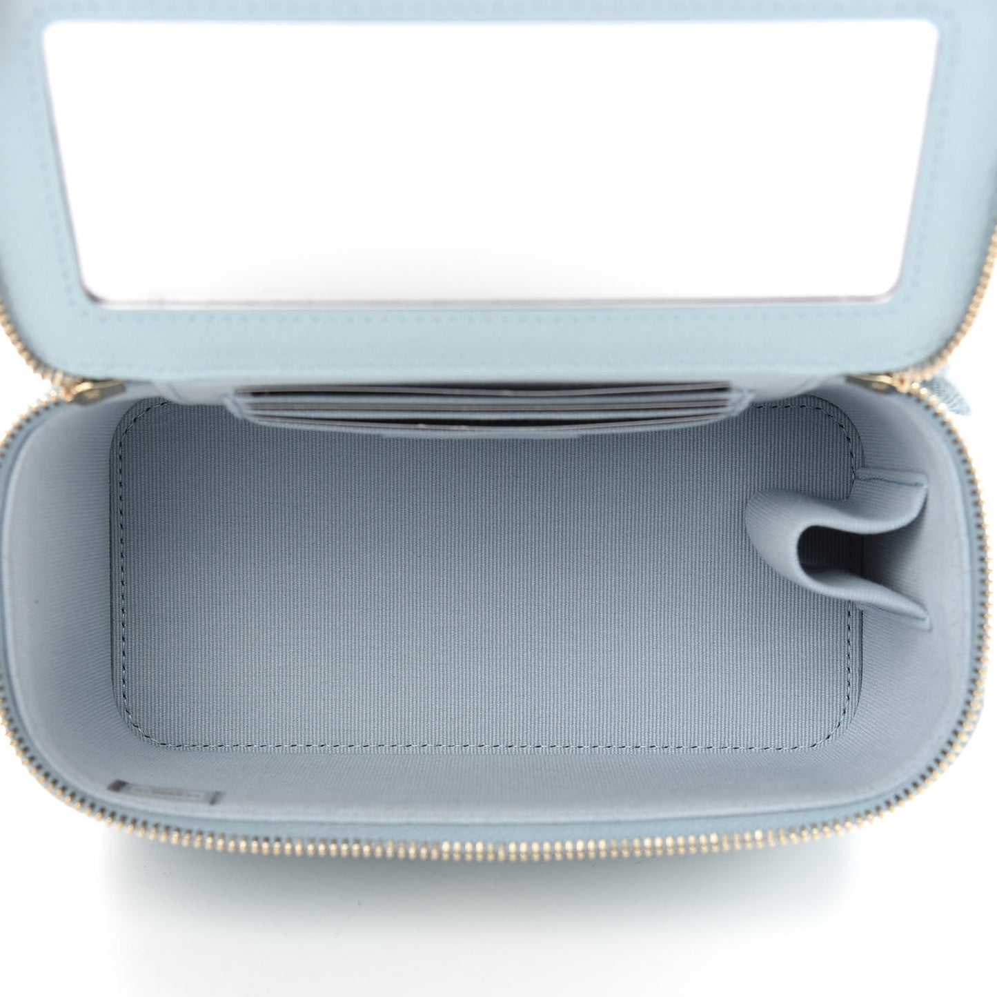 Caviar Quilted Small Tiny CC Vanity Case With Chain Light Blue