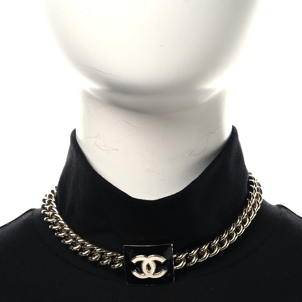 Chanel Metal Enamel CC Square Choker Gold Black White 2 of 4