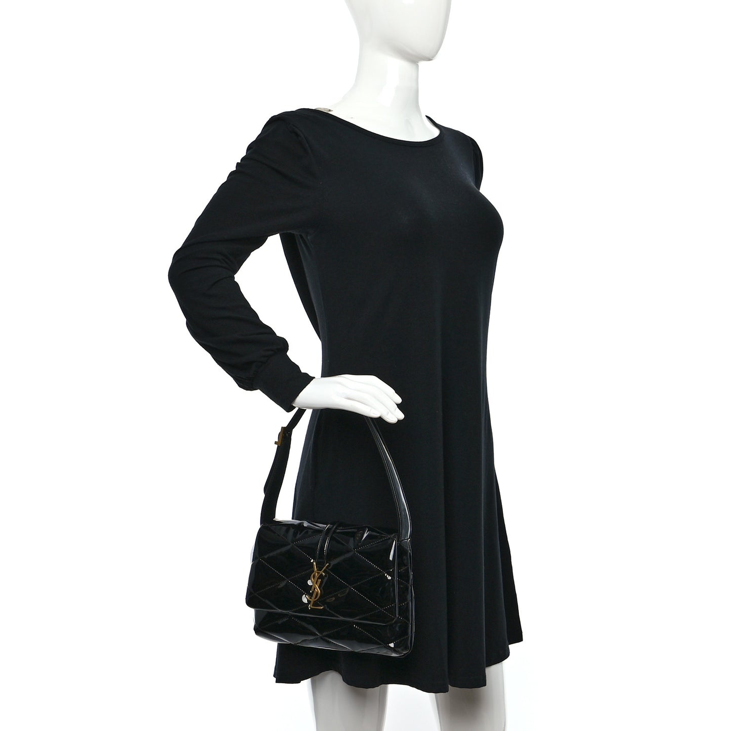Patent Quilted Le 57 Diamond Shoulder Bag Black