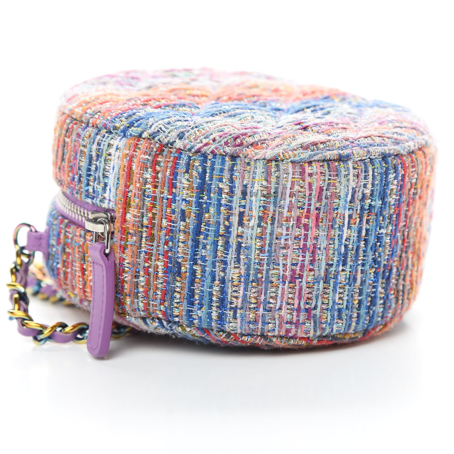 Chanel Tweed Quilted Round Clutch With Chain Blue Pink Orange 9 of 11