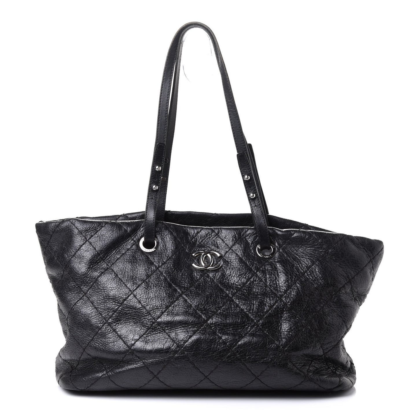 Glazed Calfskin Large On The Road Tote Black