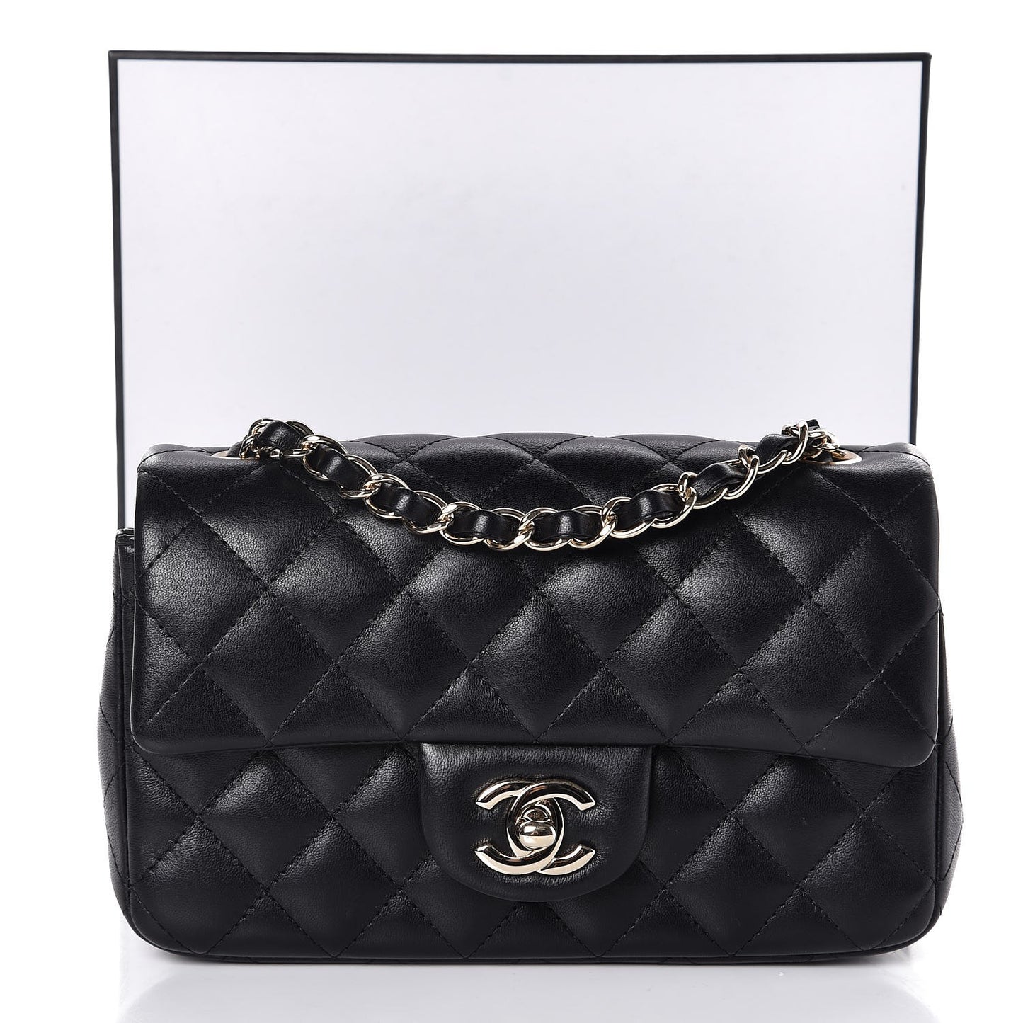 Lambskin Quilted Mini Rectangular Flap Black