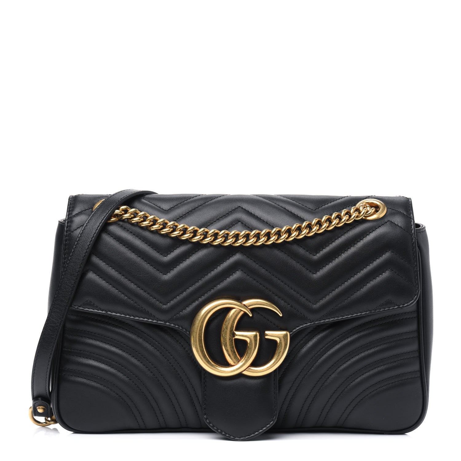 Gucci Calfskin Matelasse Medium GG Marmont Shoulder Bag Black 1 of 4