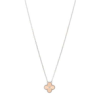 Van Cleef & Arpels 18K White Rose Gold Diamond Guilloche Vintage Alhambra Pendant Necklace 1 of 5