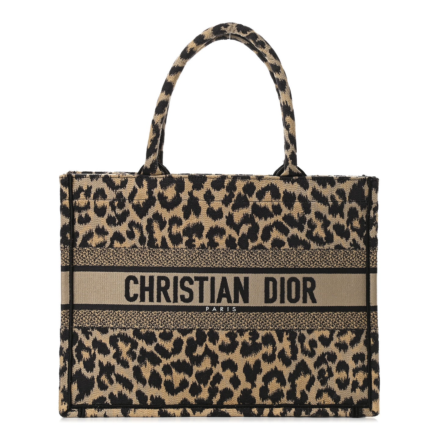 Canvas Mizza Embroidered Medium Leopard Book Tote Beige
