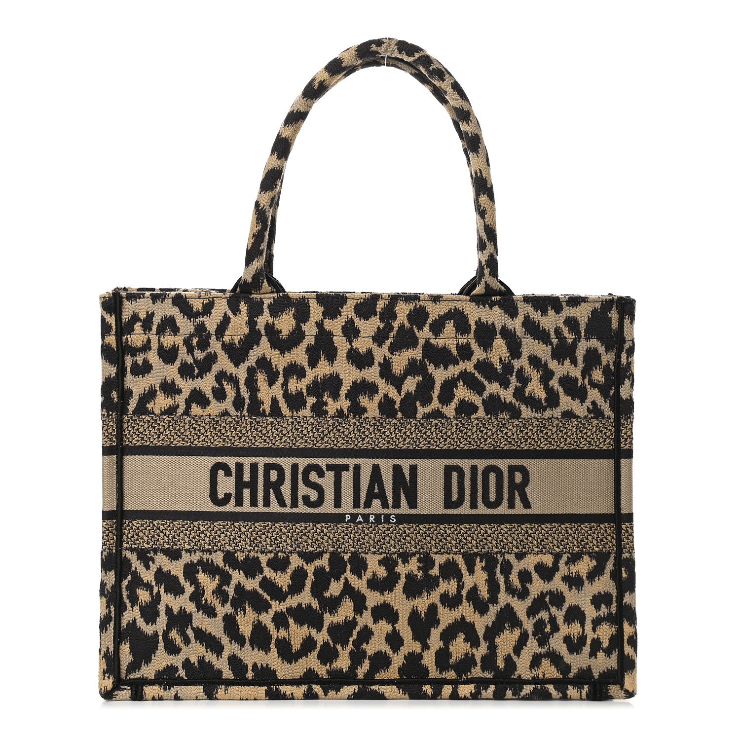 Christian Dior Canvas Mizza Embroidered Medium Leopard Book Tote Beige 1 of 9