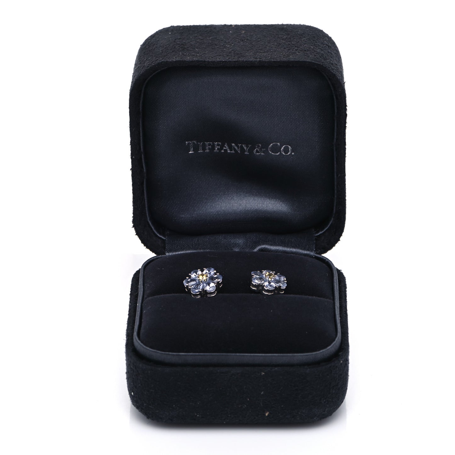 Platinum Blue Yellow Sapphire Flower Earrings