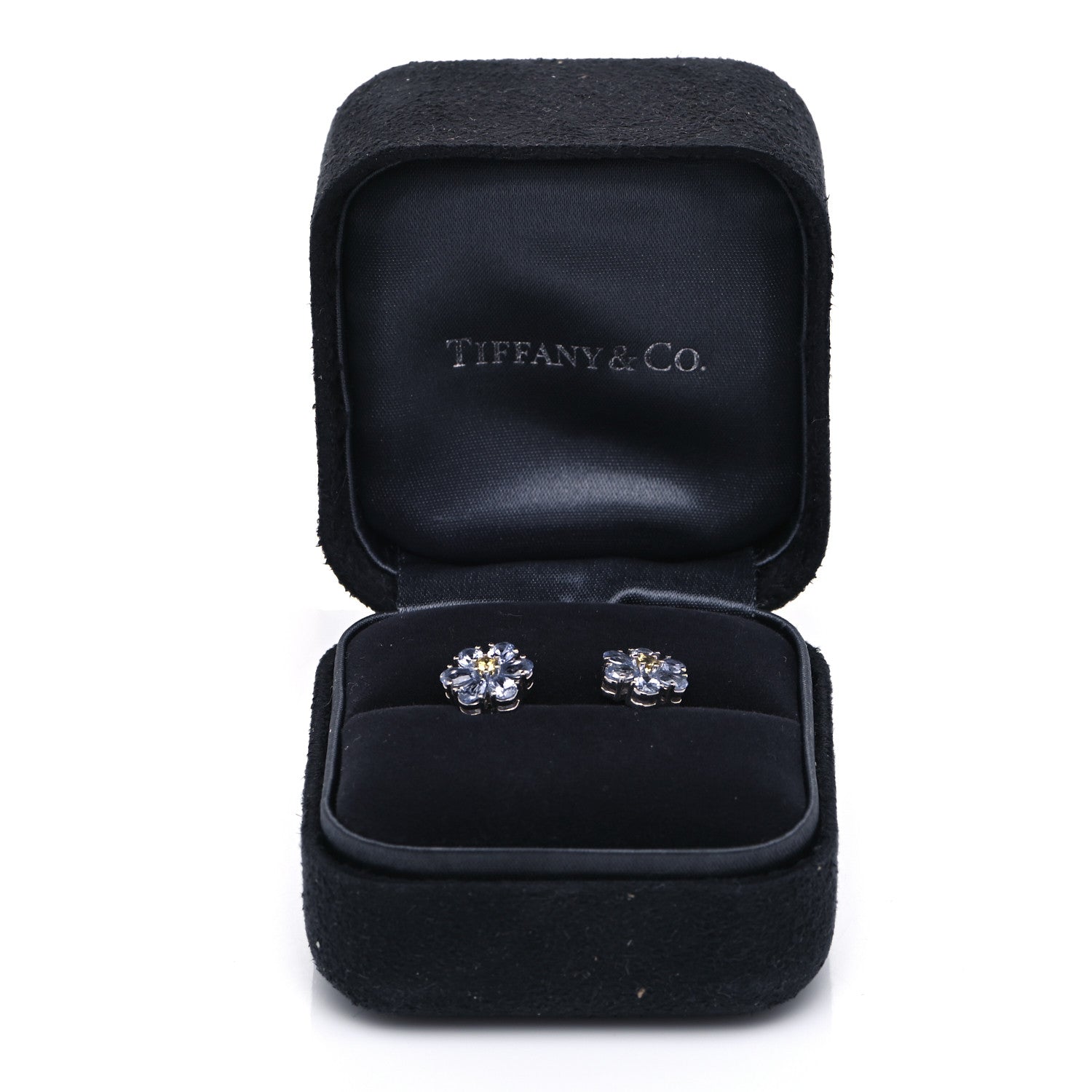 Tiffany Platinum Blue Yellow Sapphire Flower Earrings 4 of 4
