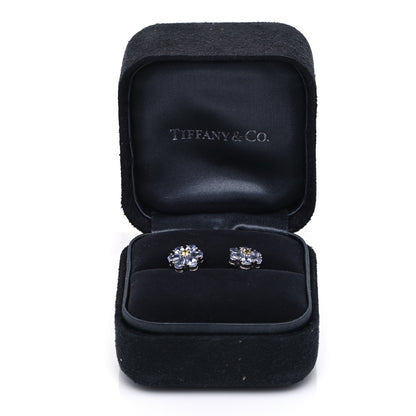 Tiffany Platinum Blue Yellow Sapphire Flower Earrings 4 of 4
