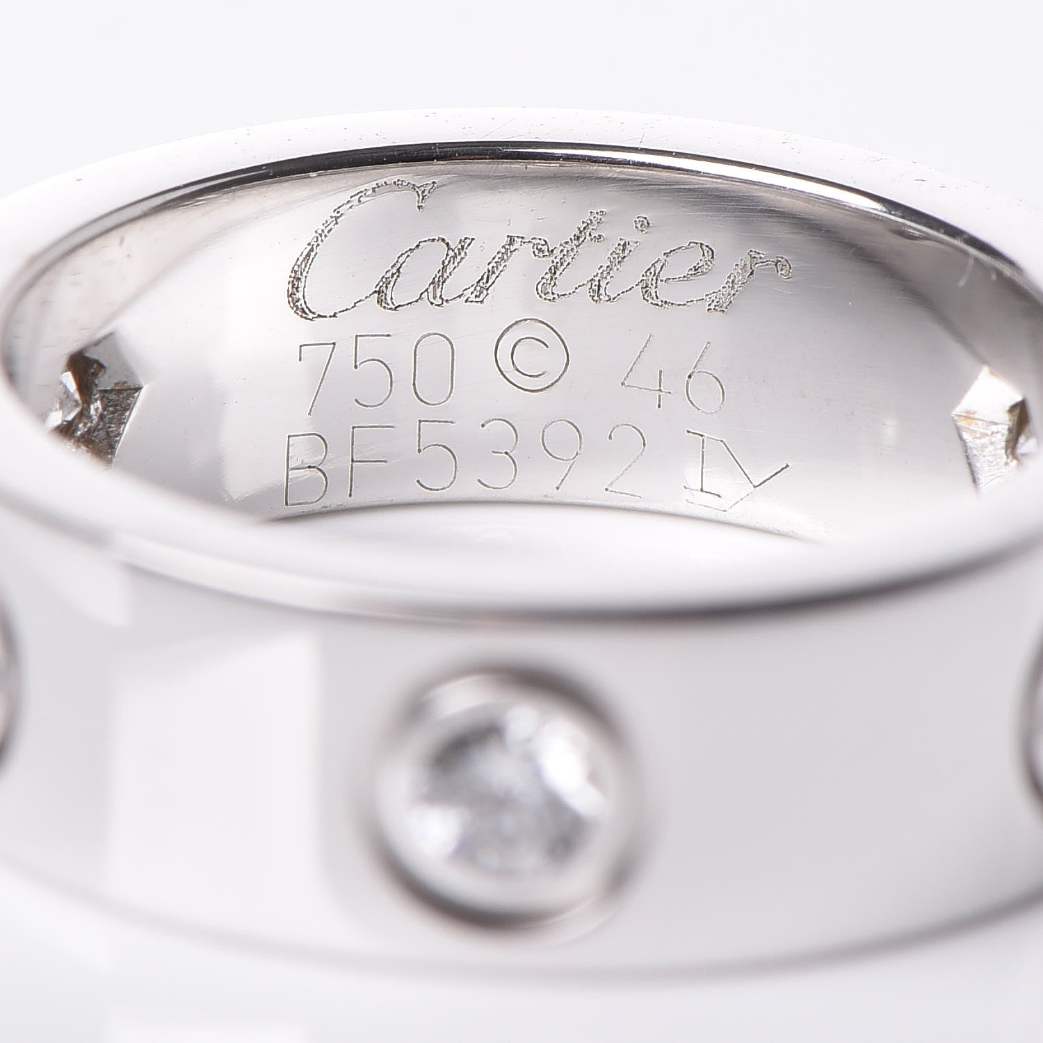 Cartier 18K White Gold 3 Diamond 5.5mm LOVE Ring 46 3.75 3 of 4