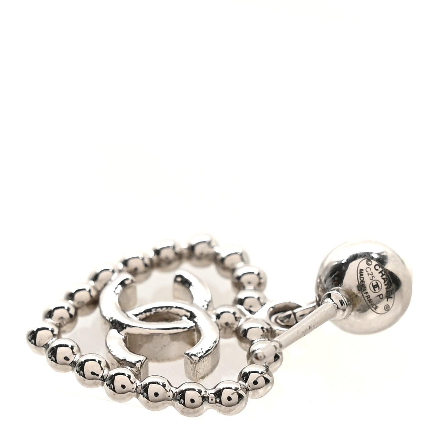 Pearl Crystal CC Heart Drop Earrings Silver