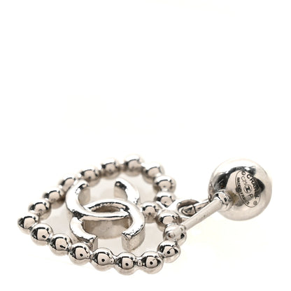 Chanel Pearl Crystal CC Heart Drop Earrings Silver 4 of 5