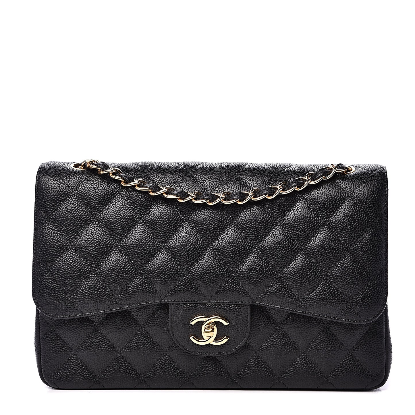 Caviar Quilted Jumbo Double Flap Black