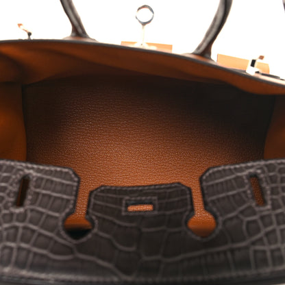 Hermes Madame Calfskin Matte Alligator Epsom Faubourg Day Birkin Sellier 20 Gold Ebene Orange 5 of 12