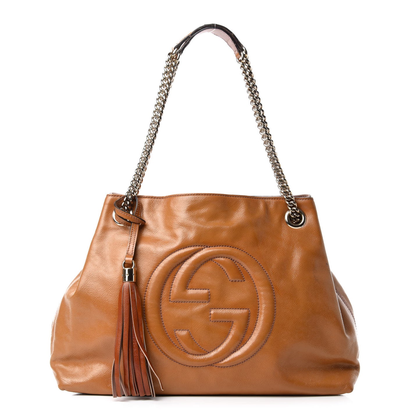 Patent Medium Soho Chain Shoulder Bag Nude