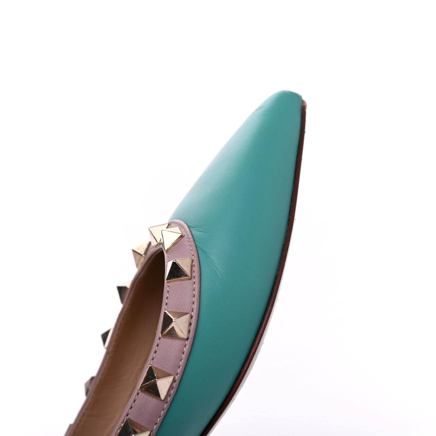 Calfskin Nappa Rockstud Ballerina Flats 37.5 Colibri Poudre