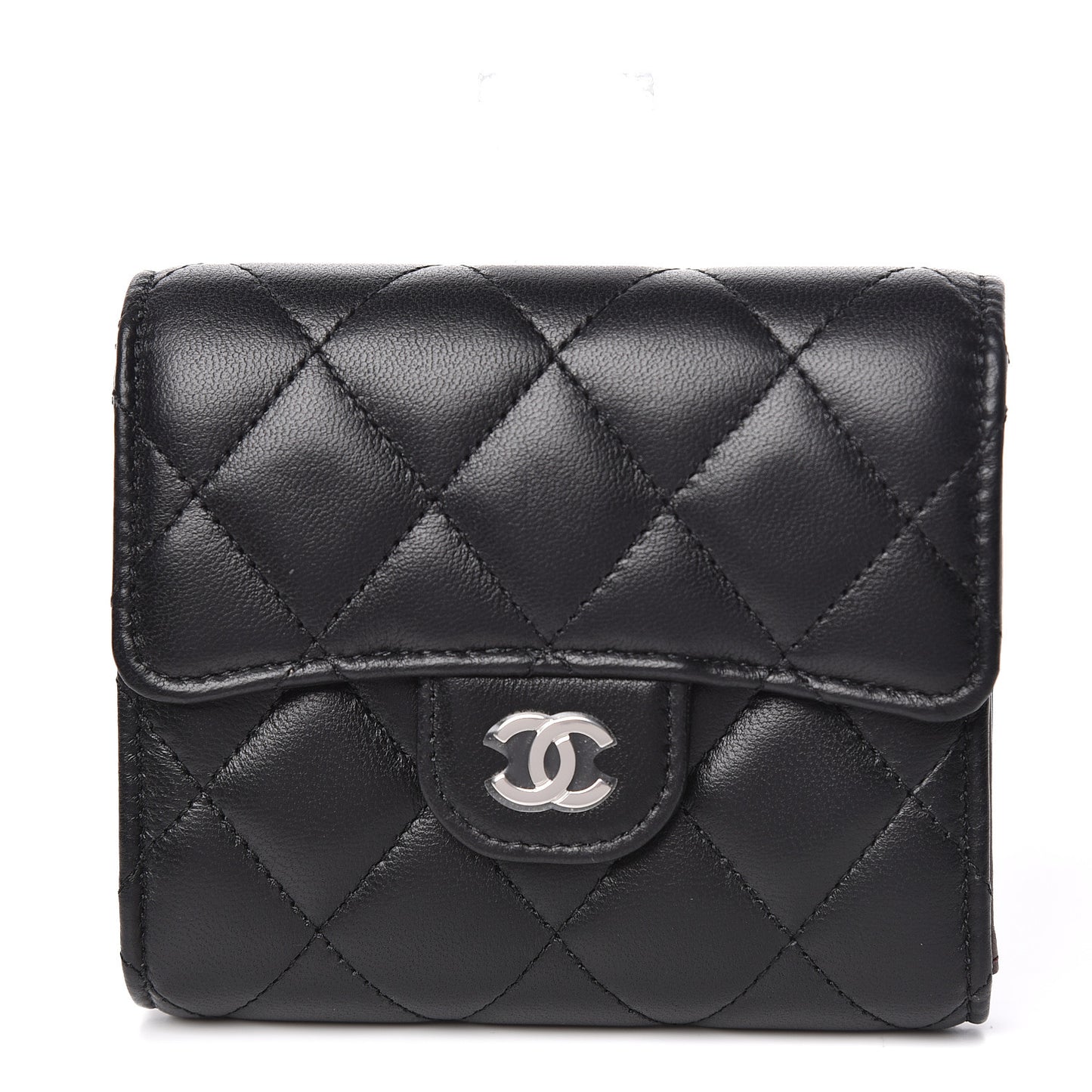 Lambskin Quilted Compact Flap Wallet Black