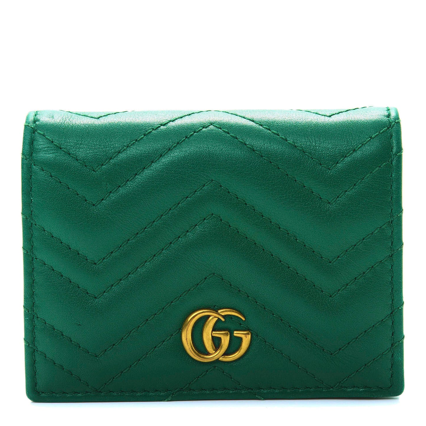 Calfskin Matelasse GG Marmont Card Case Wallet Emerald