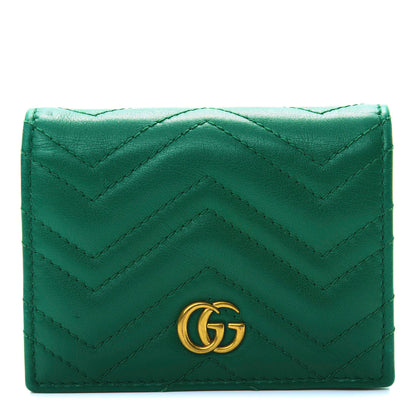 Gucci Calfskin Matelasse GG Marmont Card Case Wallet Emerald 1 of 12