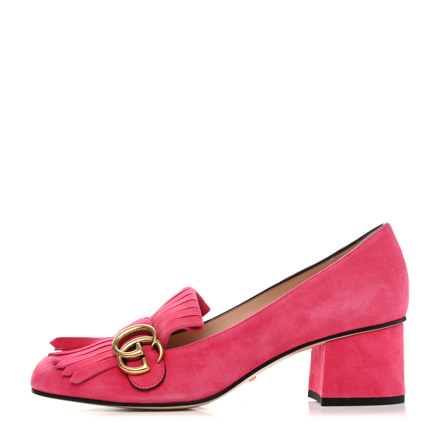 Kid Scamosciato GG Marmont Fringe 50mm Loafer Pumps 39 Hot Pink