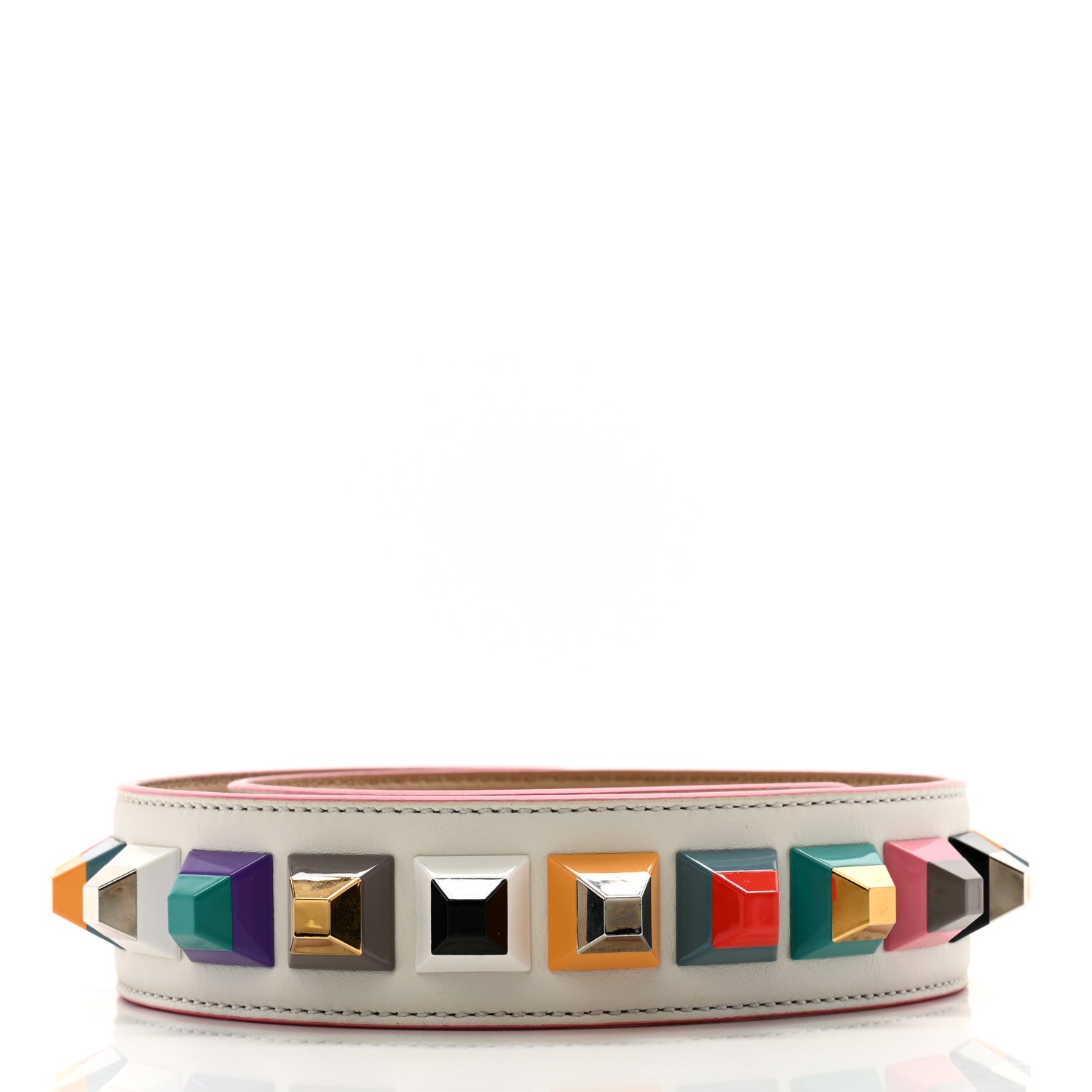 Fendi Vitello Dolce Plexiglass Bi-Color Studded Strap You White Ice Cuoio Multicolor 2 of 5