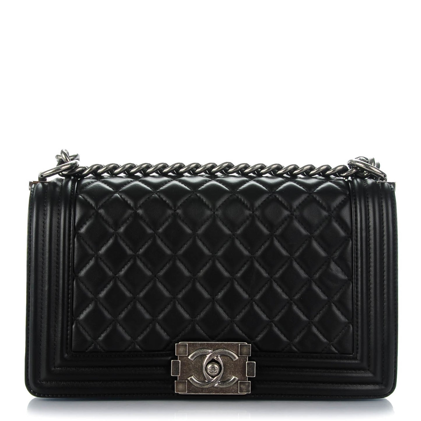 Lambskin Quilted Medium Boy Flap Black