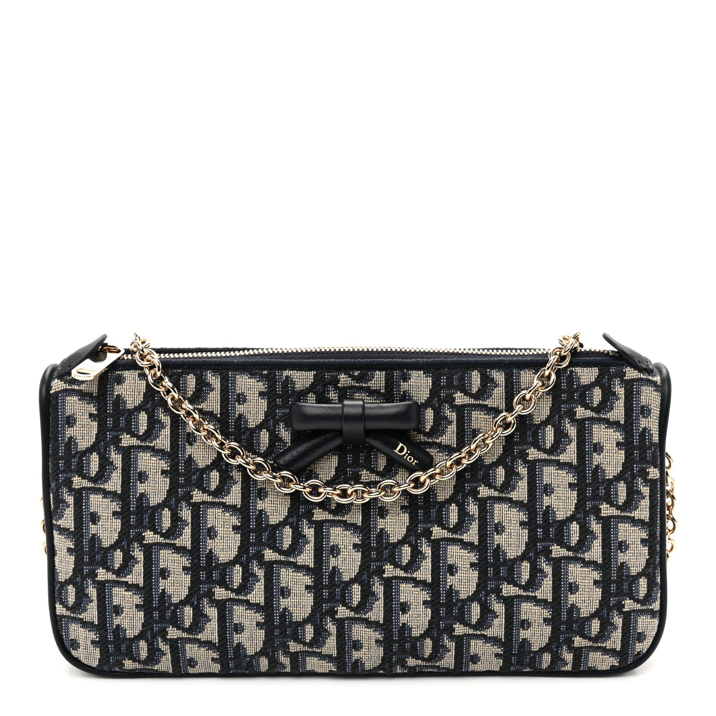 Oblique Bow Pouch With Chain Blue