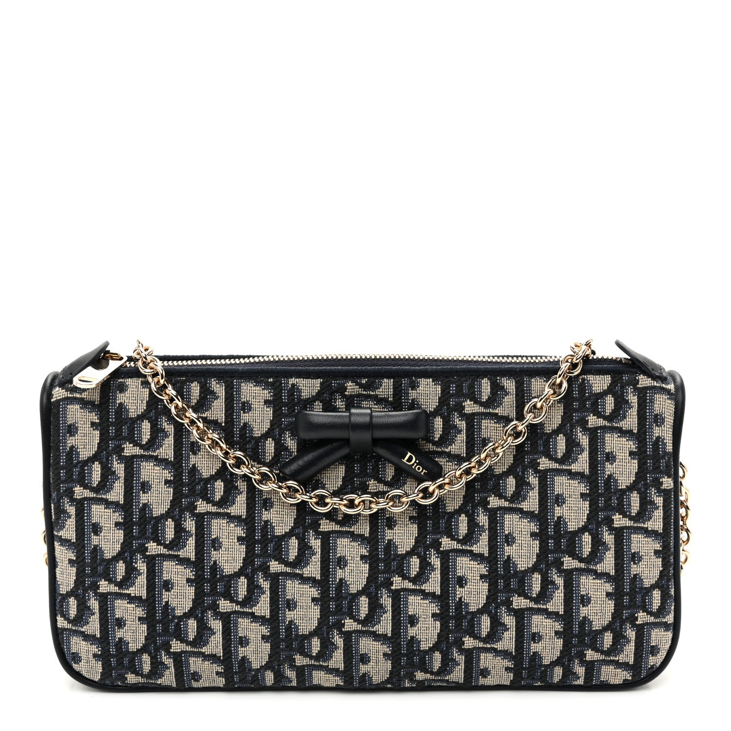 Christian Dior Oblique Bow Pouch With Chain Blue 1 of 11