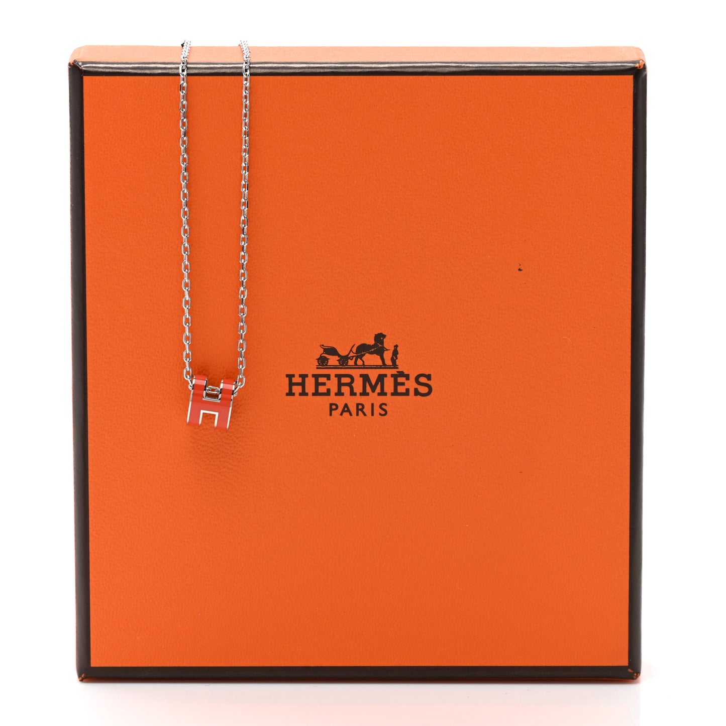 Lacquered Palladium Mini Pop H Pendant Necklace Orange