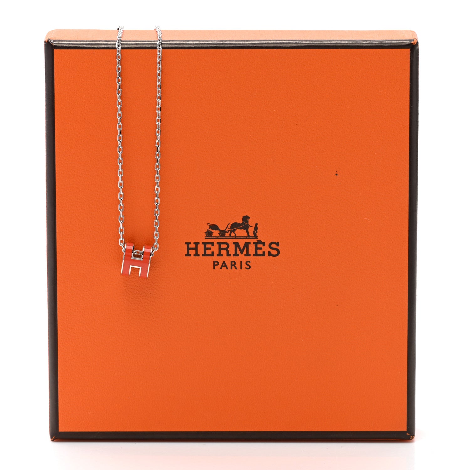 Hermes Lacquered Palladium Mini Pop H Pendant Necklace Orange 7 of 7