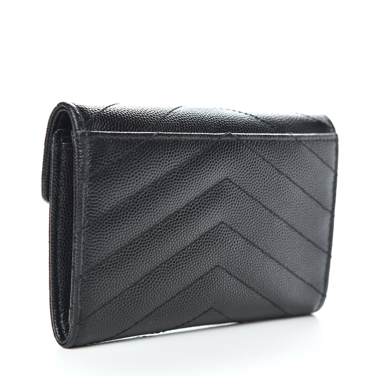 Saint Laurent Grain De Poudre Matelasse Chevron Small Monogram Envelope Wallet Black 3 of 7